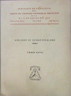 Anuario De Eusko Folklore 1961 Tomo XVIII | 65932 | Vvaa