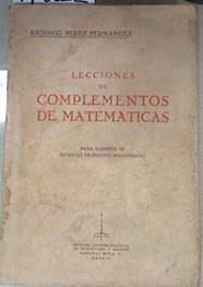 Lecciones de Matematicas  Para alumnos de Escuelas de Peritos Industriales | 170022 | Antonio Perez Fernandez